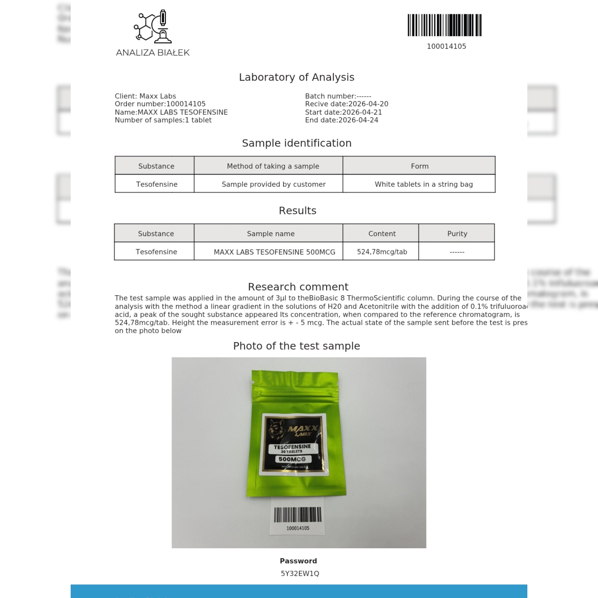 Tesofensine 500mcg (30 Tablets)
